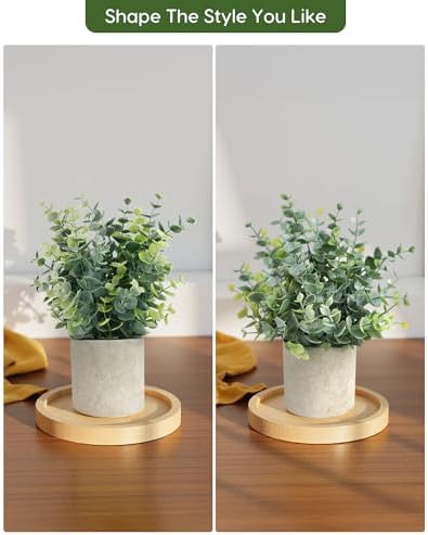 Velener 2 Pcs Small Fake Plants Eucalyptus, Artificial Plants Indoor for Shelf, Potted Eucalyptus Plants for Home/Bathroom/Pottery Barn/Desk/Farmhouse/Coffee Table Decor (Sage Green)