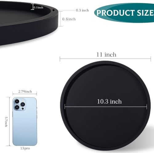 Silicone Bathroom Tray Coffee Table Decor Perfume Organizer, 11" Black