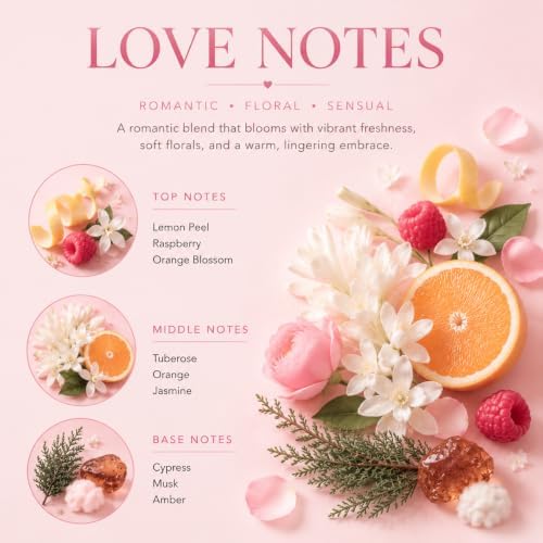 Airkeep Reed Diffuser Set,3.38 fl oz (100 ml) - Love Notes Oil Diffusers with 8 Reed Sticks, Home Fragrance Reed Diffuser for Bathroom Shelf Decor