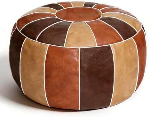 Thgonwid Unstuffed Moroccan Storage Pouf Foot Stool Ottoman Seat Handmade Faux Leather Bean Bag Floor Chair Foot Rest for Living Room, Bedroom or Balcony (Multi Color)