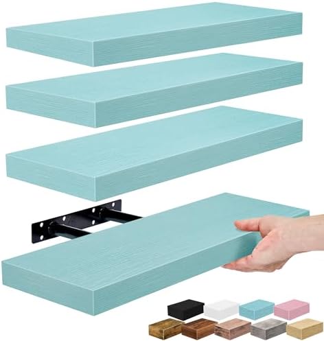 Sorbus 16 Inch Floating Shelves for Wall (4 Pack, Breezy Blue)