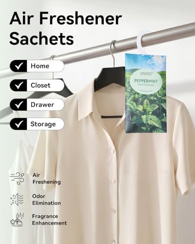 MYARO 12Pcs Mint Sachets Hanging Car Air Freshener, Closet Deodorizer