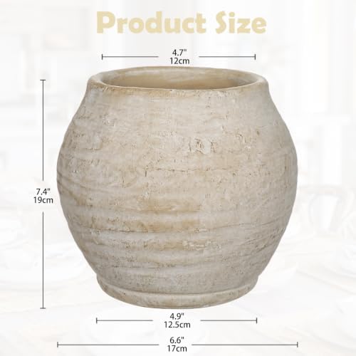 Briful Utensil Holder for Kitchen Counter, 7.4" Rustic Ceramic Vase Crock Decor, Beige Crocks Pottery Jar, Distressed Antique Storage Organizer for Modern Farmhouse, Cooking Tools Spoon Ladle