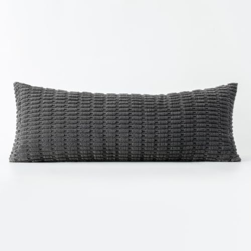 MIULEE Lumbar Corduroy Throw Pillow Cover for Bed 14x36 Dark Grey