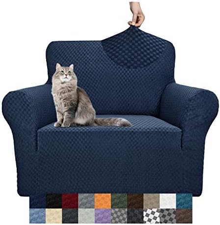 YEMYHOM Couch Cover Latest Jacquard Design High Stretch Sofa Chair Covers for Living Room, Pet Dog Cat Proof Armchair Slipcover Non Slip Magic Elastic Furniture Protector (Small, Navy)