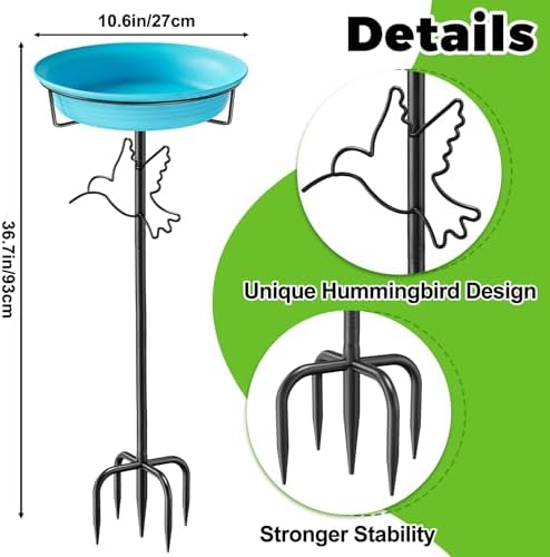 Bird Baths for Outside, Detachable Birdbaths for The Garden Clearance, Bird Bath Bowl Spa & Birdfeeder for Outdoors Garden Patio Yard Lawn Decor, 5-Pronged Metal Stake Stand(Blue)
