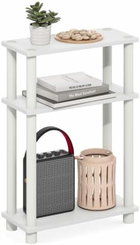 Furinno Turn-N-Tube Narrow Side Table, 3-Tier Rectangular Modern End Table with Storage Shelf, Slim Toolless Assembly Nightstand, Night Stand, Bedside Table, for Living Room, Bedroom, White