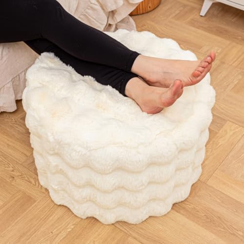 Asuprui Supportive Pouf Ottoman Foot Rest Elevate Your Living Room Decor with Lightweight Pouf Filler Modern Foam Stuffed Poof Perfect to Rest Your Feet (Natural, 20x20x14 Inches, Round)