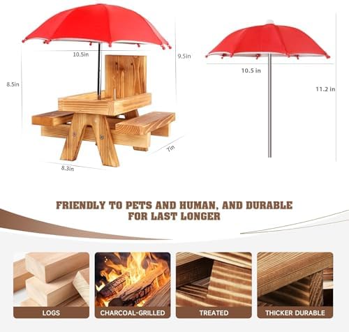 Gnodary Squirrel Feeder with Umbrella, Squirrel Feeders for Outside, Squirrel Picnic Table Feeder - Chipmunk Feeder Hold Corn, Corn Cob, Peanuts (Bright-Red)