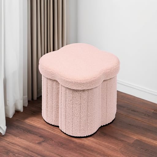 B FSOBEIIALEO Storage Ottoman Cube, 12.6" Flower Shaped Ottomans, Pink