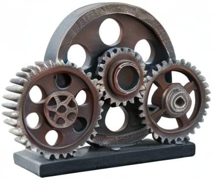 Industrial Steampunk Gear Train Figurine, Cog Wheel Statue, Resin Model, Home Bar Décor Ornament 7.7" H Copper