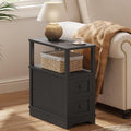 Farmhouse Slim Side Table with 2 Drawers, Wood Black End Table,