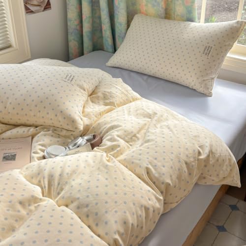 Beige Polka Dot Duvet Cover Set 3 Pcs,Twin Size Bedding 68"×86"