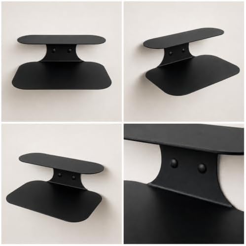 Black Metal Floating Nightstand – Wall Mounted Bedside Shelf for Bedroom, Minimalist Modern Floating Shelf, Powder-Coated Steel Wall Rack (Set of 2 Medium - 15.4")