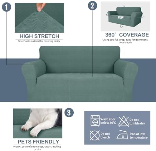 JIVINER Stretch Sofa Covers 1 Piece Couch Covers for 3 Cushion Couch Sofa, 3 Seater Sofa Slipcovers Furniture Protector with Elastic Bottom for Kids, Pets (Pea Green, Sofa)