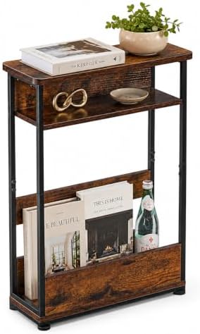 YEAKOO Narrow Side Table with Storage Shelf, 3-Tier Slim End Table