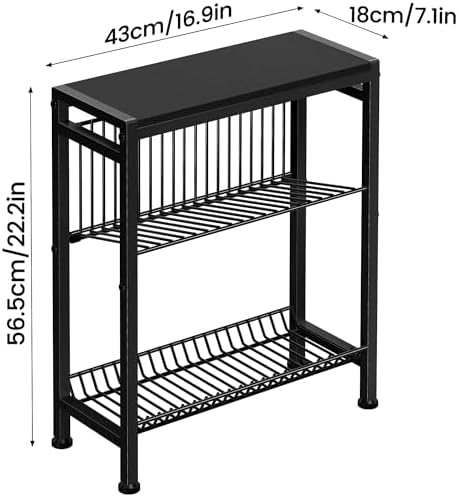 Narrow Side Table, 3-Tier End Table, Small Nightstand
