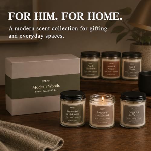 Scented Candles for Men, 6 Pack 7 oz Soy Wax Modern Woods Candle Gift Set