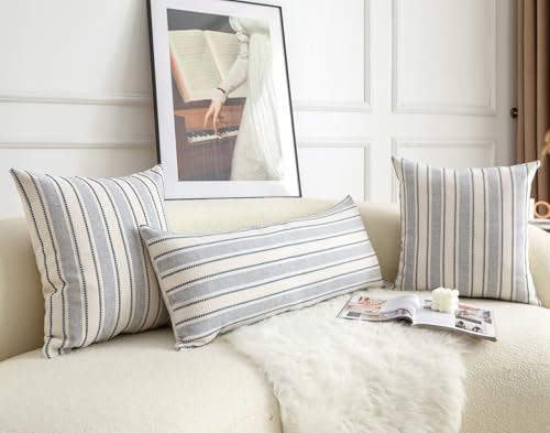 Cethom Decorative Boho Lumbar Pillow Covers, Modern Farmhouse Couch Pillowcase, 14 x 36 Long Accent Body Throw Pillow Covers, Sofa Bed Living Room Decor Cushion Case, Blue and Beige, Pack of 1