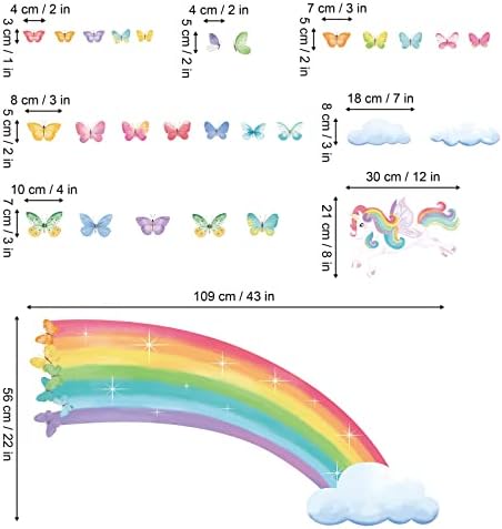 decalmile Rainbow Unicorn Butterflies Girls Wall Decals Stickers