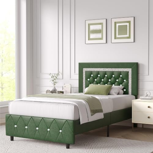 BarnFurin Twin Size Bed Frames, Upholstered Bed with Diamond Headboard