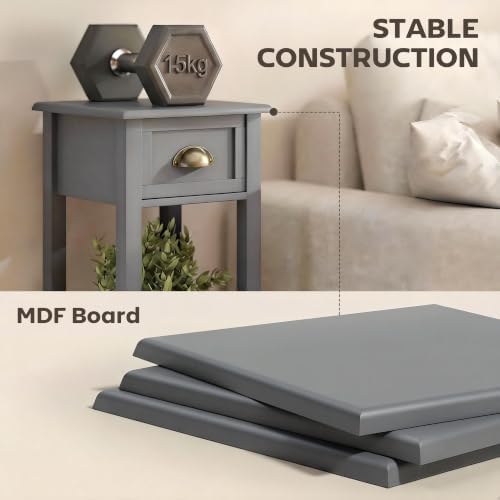 HOMCOM Narrow End Table with Drawer and Bottom Shelf Set of 1 Gray