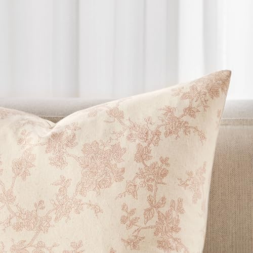2 Pack French Floral Throw Pillow Covers 22x22in, Taupe/Cream