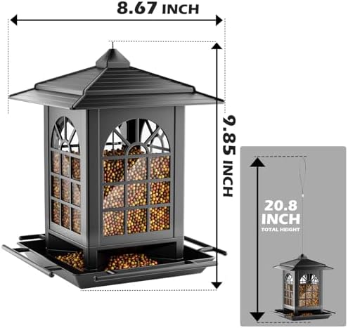 Birdream Bird Feeders for Outdoor Hanging, Assembly Required, 1-Min Easy Setup, Classic Courtyard Design, Attracting Cardinals Chickadees Goldfinches & Sparrows - Black