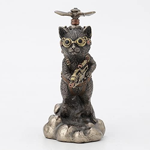 Veronese Design 5 1/2 Inch Tall Steampunk Cat Propeller Animal Collectible Figurine Cold Cast Bronzed Resin Statue