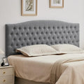 Tufted Tall King Size Headboard, Linen Button Diamond Headboards, Gray