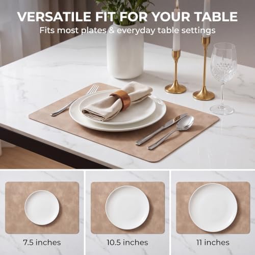 ADRIMER Fall Placemats Set of 4, Heat Resistant Faux Leather, Apricot