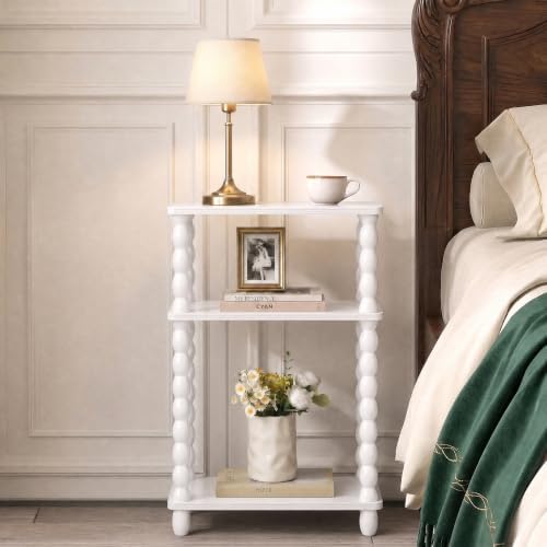 3-Tier Narrow Side Table, Skinny End Table with Wood Spindle Legs White