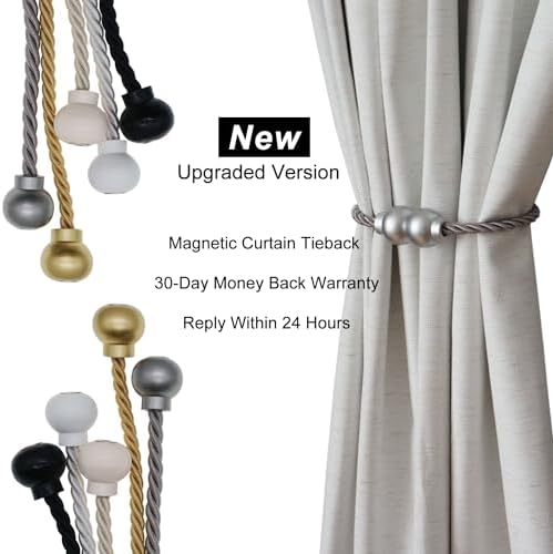 6Pcs Magnetic Curtain Tiebacks Modern Handmade Rope Curtain Tie Backs Grey