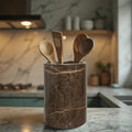 Handmade Marble Utensils Holder for Kitchen Utensil Storage and Tabletop - Organizer for Countertops, Pantry, Bathroom, Flower vase, Office & Center Table (Coffee Brown)