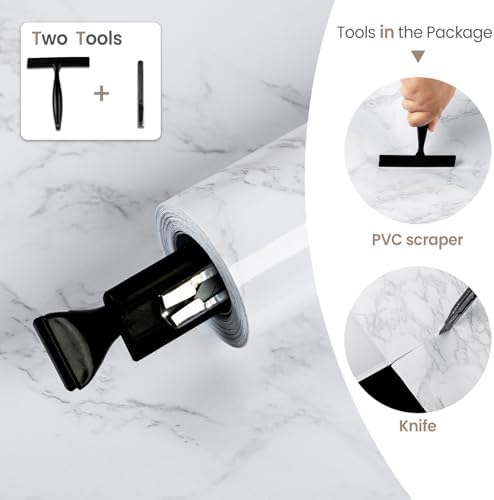 White/Grey Marble Contact Paper Marble Wallpaper Peel and Stick with Tools