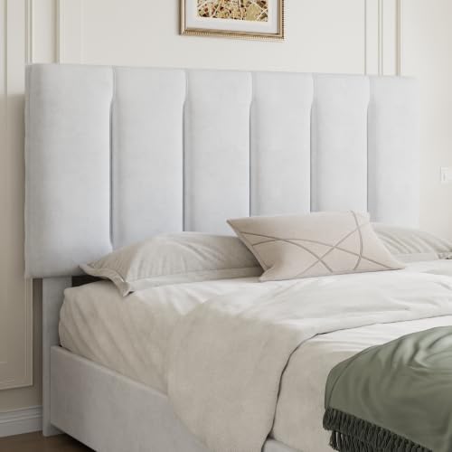VECELO Full Size Bed Frame with 4 Storage Drawers, Adjustable Height Headboard, Heavy-Duty Platform Bedframe with Strong Wooden Slats, No Box Spring Needed, Velvet & White