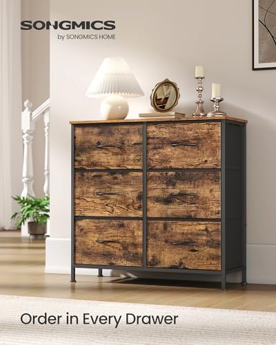 SONGMICS Dresser for Bedroom, Tall Dresser with 6 Fabric Drawers