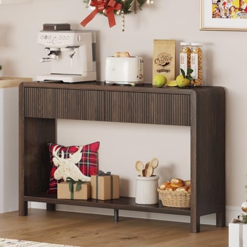 FATORRI Console Sofa Table with 2 Drawers, Wood Couch Table Behind Sofa, Farmhouse Entryway Tables for Hallway Storage (47.2 inch, Dark Walnut)