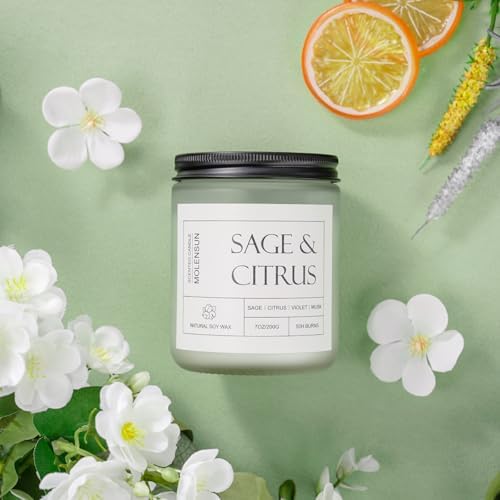 Molensun Sage Citrus Scented Candle, Soy Wax 7 oz