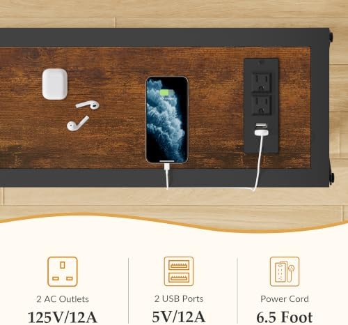 Gewudraw 102" Sofa Table Behind Couch & Socket-Narrow Console Table, Brown