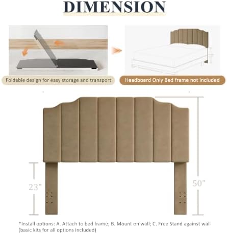 Befurtori Queen Size Headboard Only, Linen Wall Mount Headboard, Brown