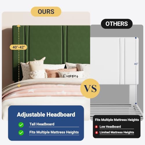 Allewie Twin Platform Bed Frame with Velvet Upholstered Headboard