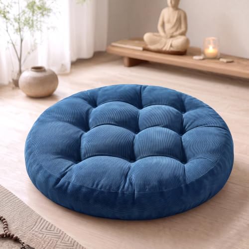 Round Meditation Cushion, Large Floor Pillow for Adults, 22 Inch Navy