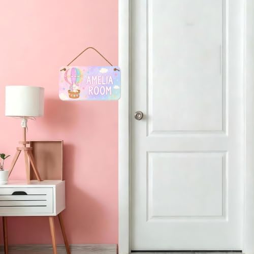 Unicorn Name Sign - Custom Room Sign - Kids bedroom Sign- Unicorn in hot air balloon with rainbow -Nursery, Room Decor