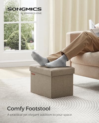 SONGMICS Small Folding Storage Ottoman, 15.7 x 12.2 x 12.2 Inches