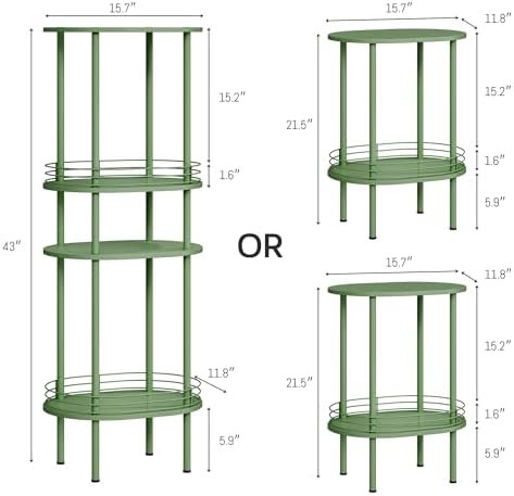 Green Oval Nightstand Set of 2, Small Modern Round Side Table with Storage