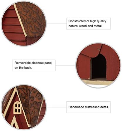 Glitzhome Bird Houses for Outside, Distressed Red Cottage Blue Bird House, 12" H Solid Wood Birdhouse Hanging Bird House for Outdoors