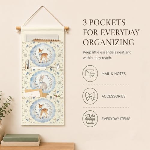 IAXIC Woodland Deer Wall Hanging Organizer, Canvas Storage for Kids