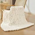 Bigacogo Chunky Knit Throw Blanket for Couch, 40x40 inches, Ivory