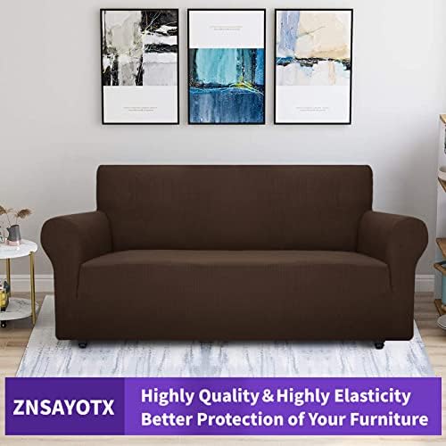 ZNSAYOTX Super Stretch Couch Cover (72"-92") Universal Sofa Covers with Elastic Bottom, Dog Cat Pets Friendly Washable Furniture Protector Fitted Sofa Slipcovers Stay in Place (Coffee, Sofa)